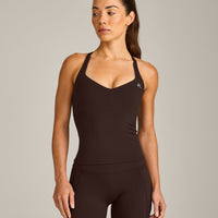 UnifiedMove™ T Back Mid Vest with Built in Bra Shelf with Reflective Logo | 70% Cocoa