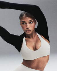 SoftMotion™ Bralette with Grey Logo | Oatmeal