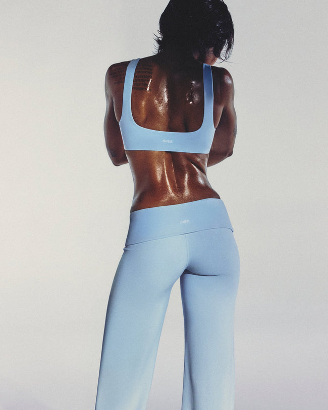 SoftMotion™ Fold Over Mid Rise Straight Leg Pants New Branding | Mist Blue