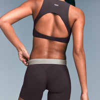 SoftMotion™ High Waisted Shorts 6" with Grey Logo | Dark Umber Brown