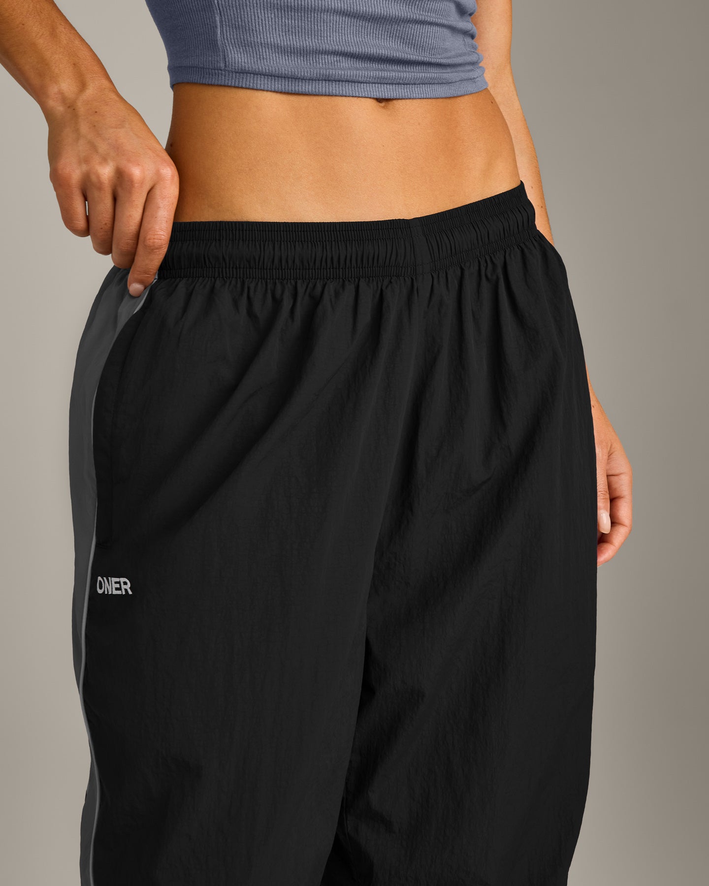 Oversized Contrast Piped Woven Straight Leg Track Bottoms | Black