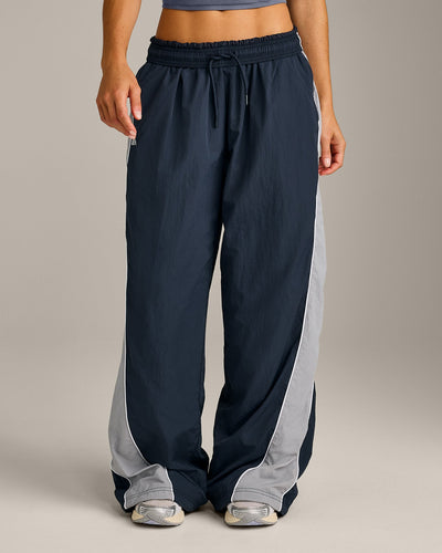 Oversized Contrast Piped Woven Straight Leg Track Bottoms | True Blue