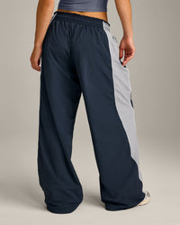 Oversized Contrast Piped Woven Straight Leg Track Bottoms | True Blue