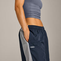 Oversized Contrast Piped Woven Straight Leg Track Bottoms | True Blue