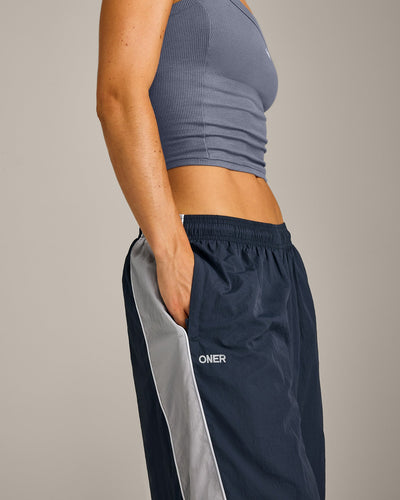 Oversized Contrast Piped Woven Straight Leg Track Bottoms | True Blue