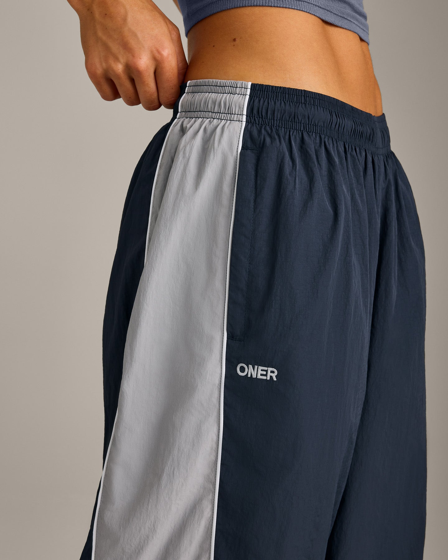 Oversized Contrast Piped Woven Straight Leg Track Bottoms | True Blue