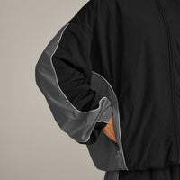 Oversized Contrast Piped Woven Track Jacket | Black