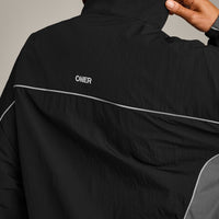 Oversized Contrast Piped Woven Track Jacket | Black