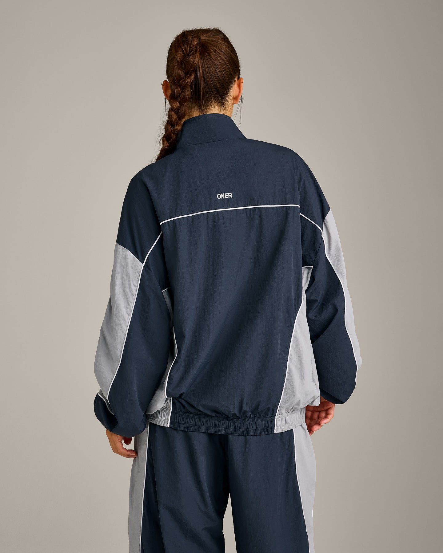 Oversized Contrast Piped Woven Track Jacket | True Blue