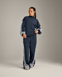 Oversized Contrast Piped Woven Track Jacket | True Blue