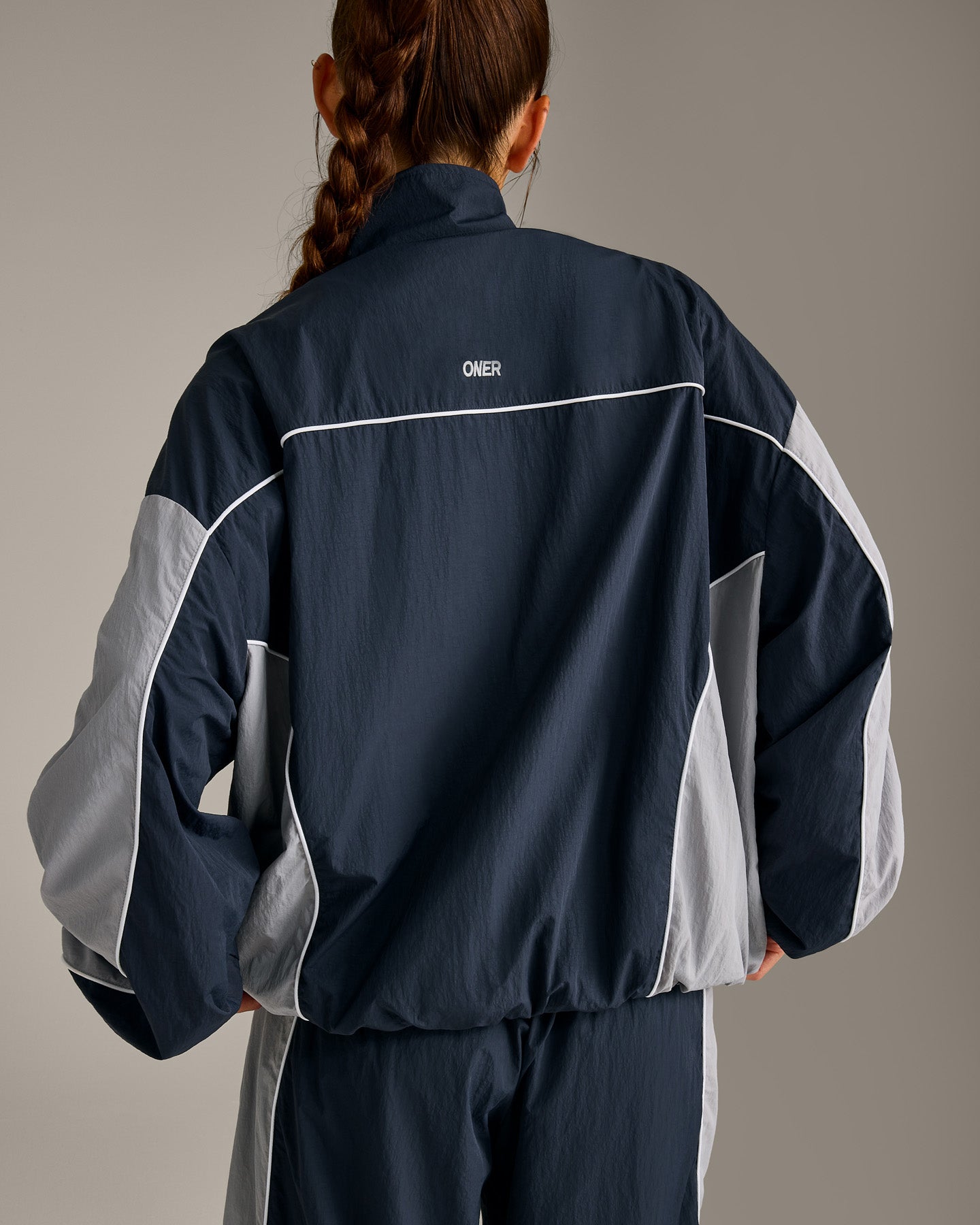 Oversized Contrast Piped Woven Track Jacket | True Blue