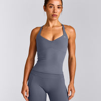 UnifiedMove™ T Back Mid Tank Top with Built in Bra Shelf | Granite Blue