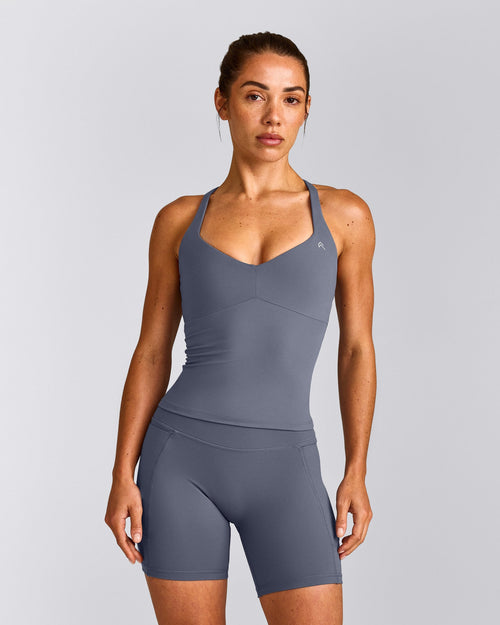 UnifiedMove™ T Back Mid Tank Top with Built in Bra Shelf New Branding | Granite Blue