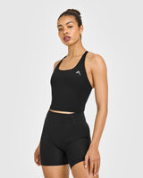 Timeless Square Neck Mid Vest with White Logo | Black