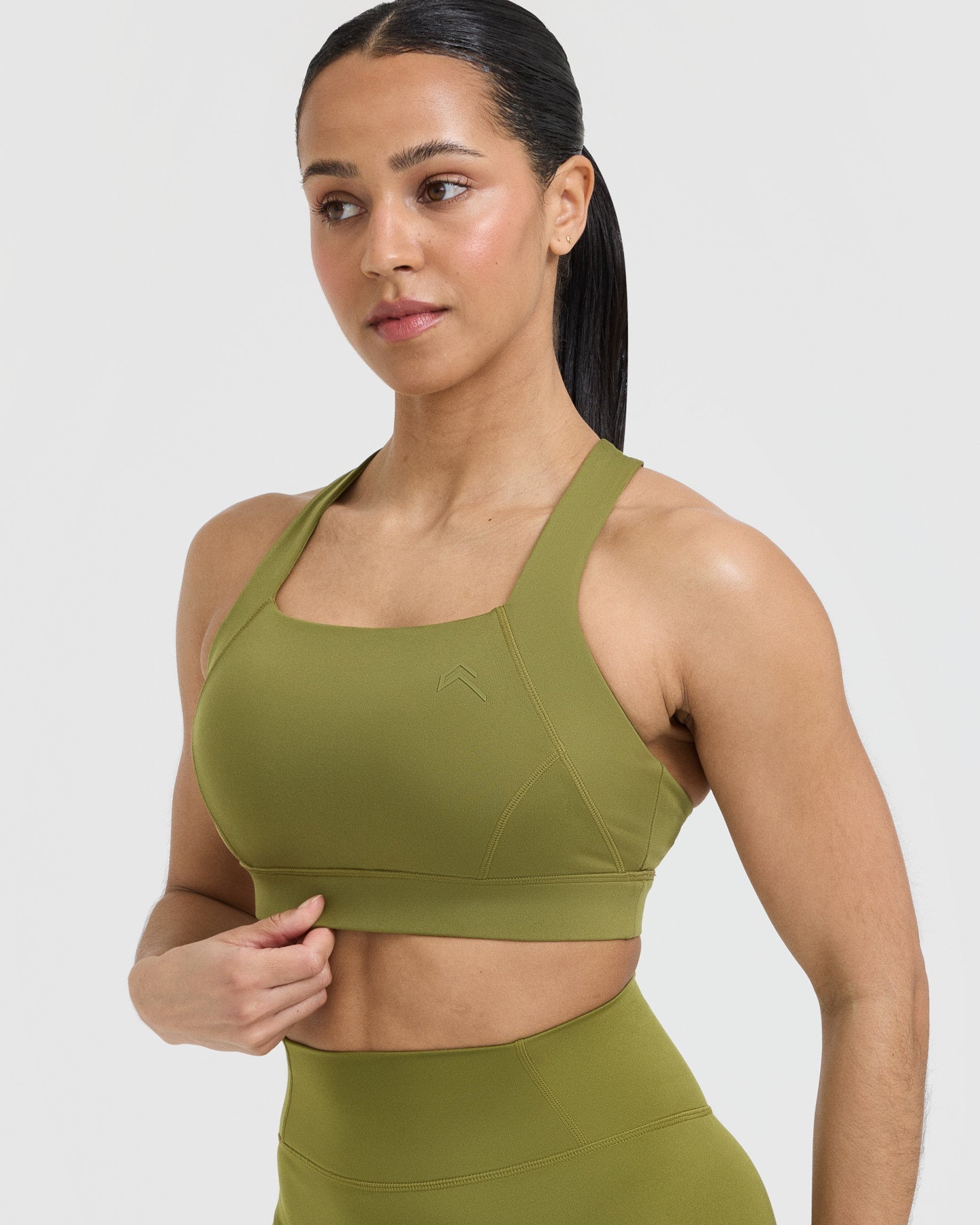 CLZOUD Wide Strap Bras for Women Army Green Sports Bra for Women
