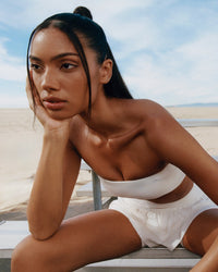 UnifiedMove Micro Bandeau Bralette with Reflective Logo | Marshmallow White