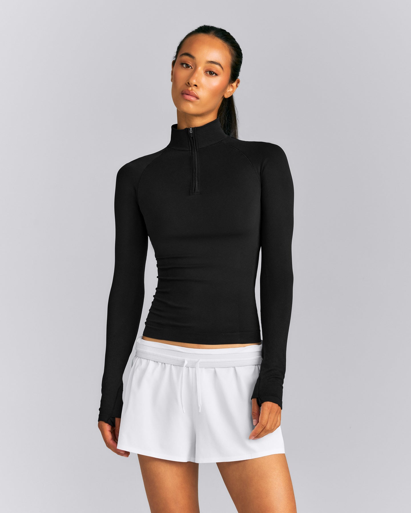 Oner Seamless Mid Weight Fitted 1/2 Zip Long Sleeve Top | Black