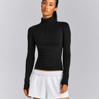 Oner Seamless Mid Weight Fitted 1/2 Zip Long Sleeve Top | Black