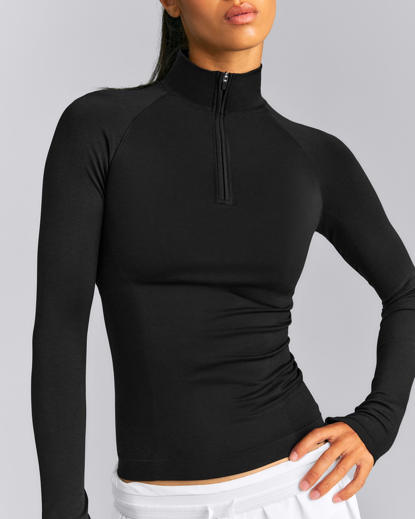 Oner Seamless Mid Weight Fitted 1/2 Zip Long Sleeve Top | Black
