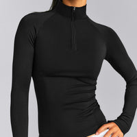 Oner Seamless Mid Weight Fitted 1/2 Zip Long Sleeve Top | Black