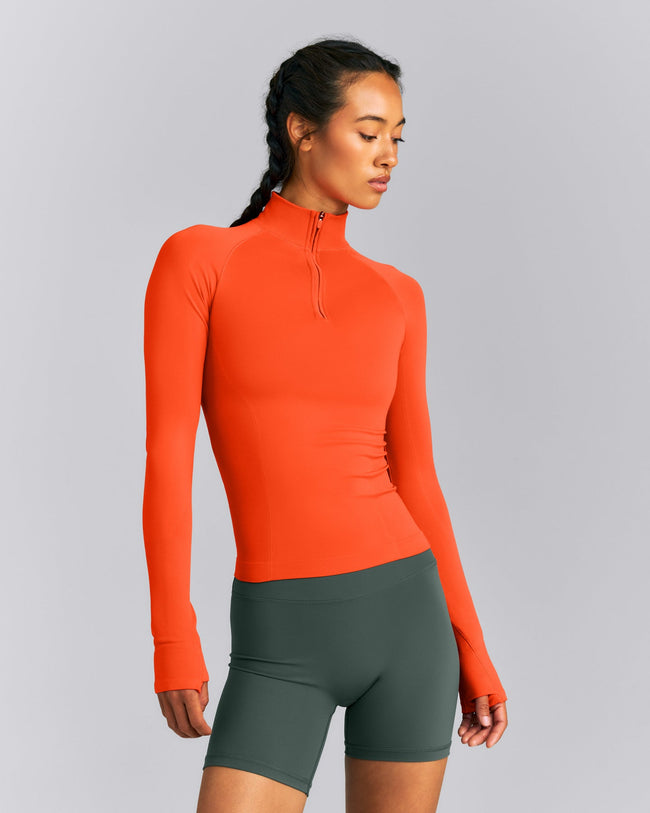 Oner Seamless Mid Weight Fitted 1/2 Zip Long Sleeve Top | Energy Orange