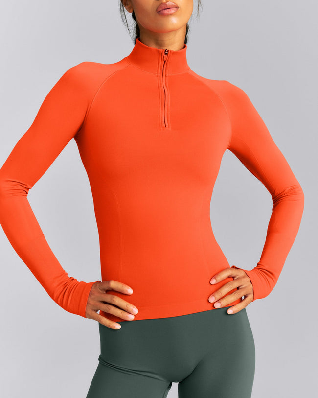Oner Seamless Mid Weight Fitted 1/2 Zip Long Sleeve Top | Energy Orange