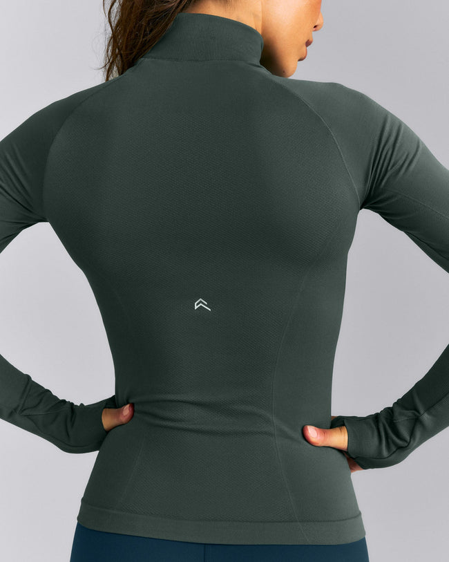 Oner Seamless Mid Weight Fitted 1/2 Zip Long Sleeve Top | Shadow Green
