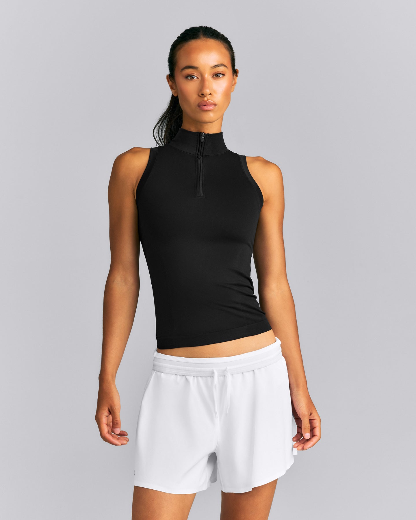 Oner Seamless Mid Weight Fitted 1/2 Zip Tank | Black