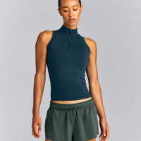 Oner Seamless Mid Weight Fitted 1/2 Zip Tank | Washed Oil Blue