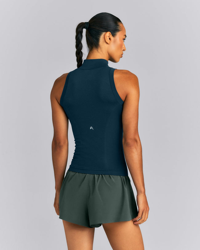 Oner Seamless Mid Weight Fitted 1/2 Zip Tank | Washed Oil Blue