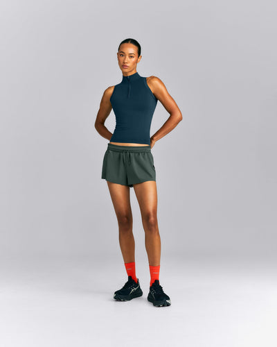 Oner Seamless Mid Weight Fitted 1/2 Zip Tank | Washed Oil Blue