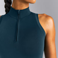 Oner Seamless Mid Weight Fitted 1/2 Zip Tank | Washed Oil Blue