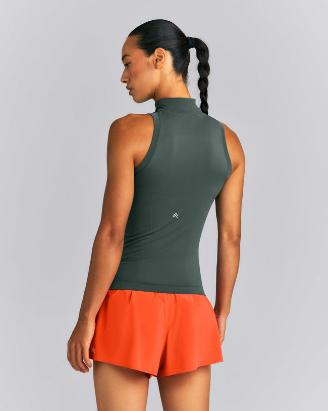 Oner Seamless Mid Weight Fitted 1/2 Zip Tank | Shadow Green