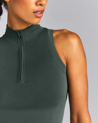 Oner Seamless Mid Weight Fitted 1/2 Zip Tank | Shadow Green