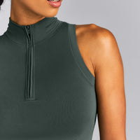 Oner Seamless Mid Weight Fitted 1/2 Zip Tank | Shadow Green
