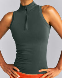 Oner Seamless Mid Weight Fitted 1/2 Zip Tank | Shadow Green