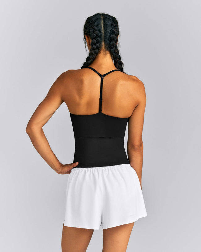 UnifiedMove™ T Back Mid Tank Top with Gel Pockets and Built in Bra Shelf | Black