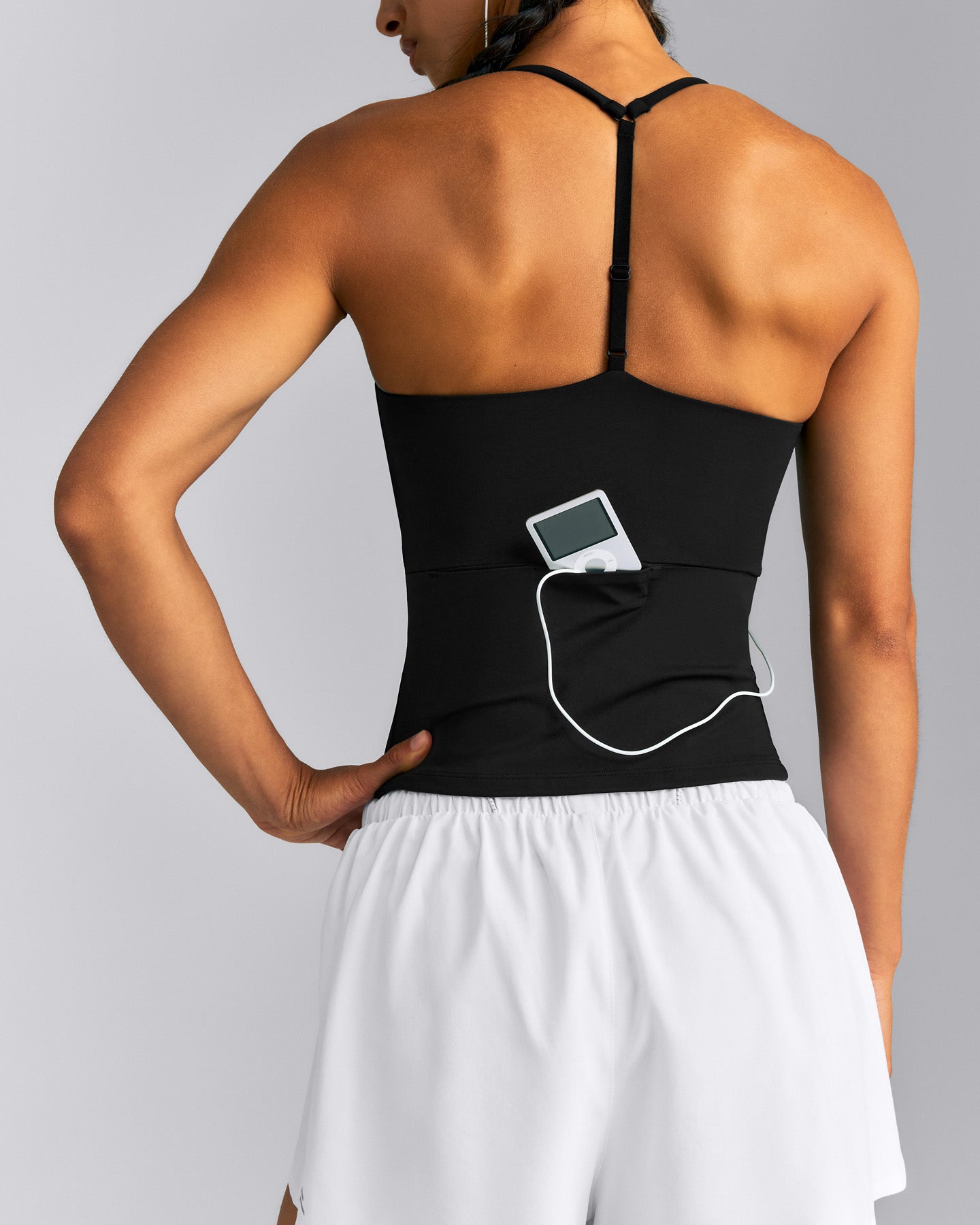 UnifiedMove™ T Back Mid Tank Top with Gel Pockets and Built in Bra Shelf | Black