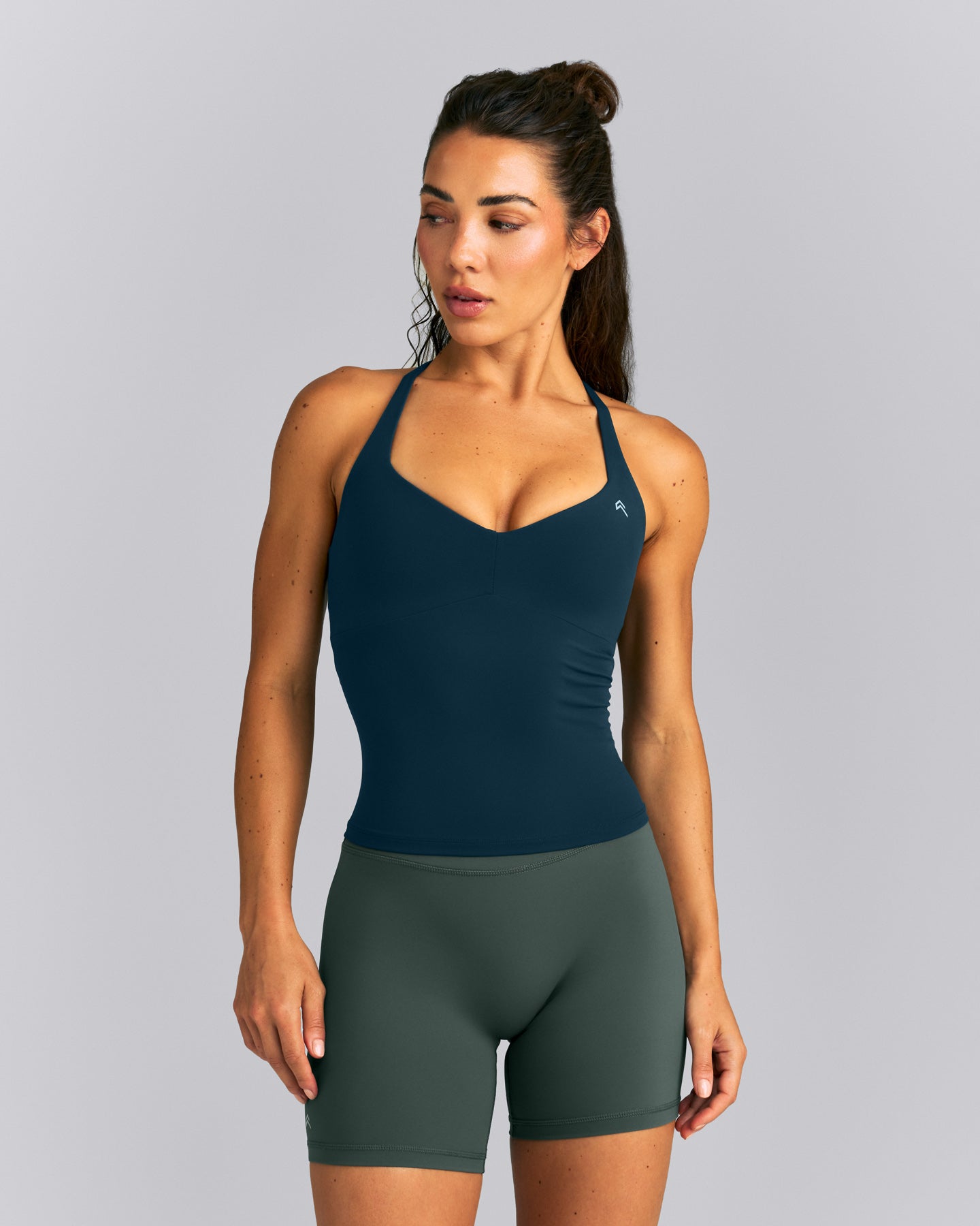 UnifiedMove™ T Back Mid Tank Top with Gel Pockets and Built in Bra Shelf | Oil Blue