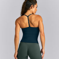 UnifiedMove™ T Back Mid Tank Top with Gel Pockets and Built in Bra Shelf | Oil Blue