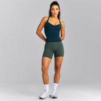 UnifiedMove™ T Back Mid Tank Top with Gel Pockets and Built in Bra Shelf | Oil Blue