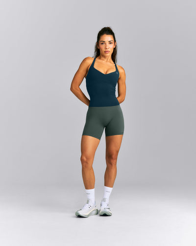 UnifiedMove™ T Back Mid Tank Top with Gel Pockets and Built in Bra Shelf | Oil Blue