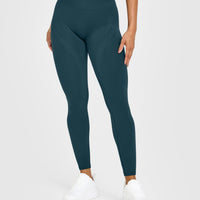 EnhanceLift™ Seamless Leggings with White Logo | Washed Oil Blue