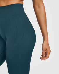 EnhanceLift™ Seamless Leggings with White Logo | Washed Oil Blue