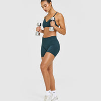 EnhanceLift™ Seamless Shorts with White Logo | Washed Oil Blue