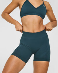 EnhanceLift™ Seamless Shorts with White Logo | Washed Oil Blue