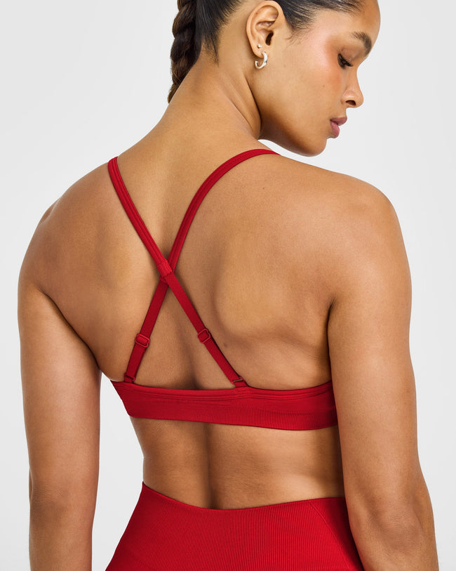EnhanceLift™ Seamless Strappy Sports Bra with White Logo | Light Toasted Red