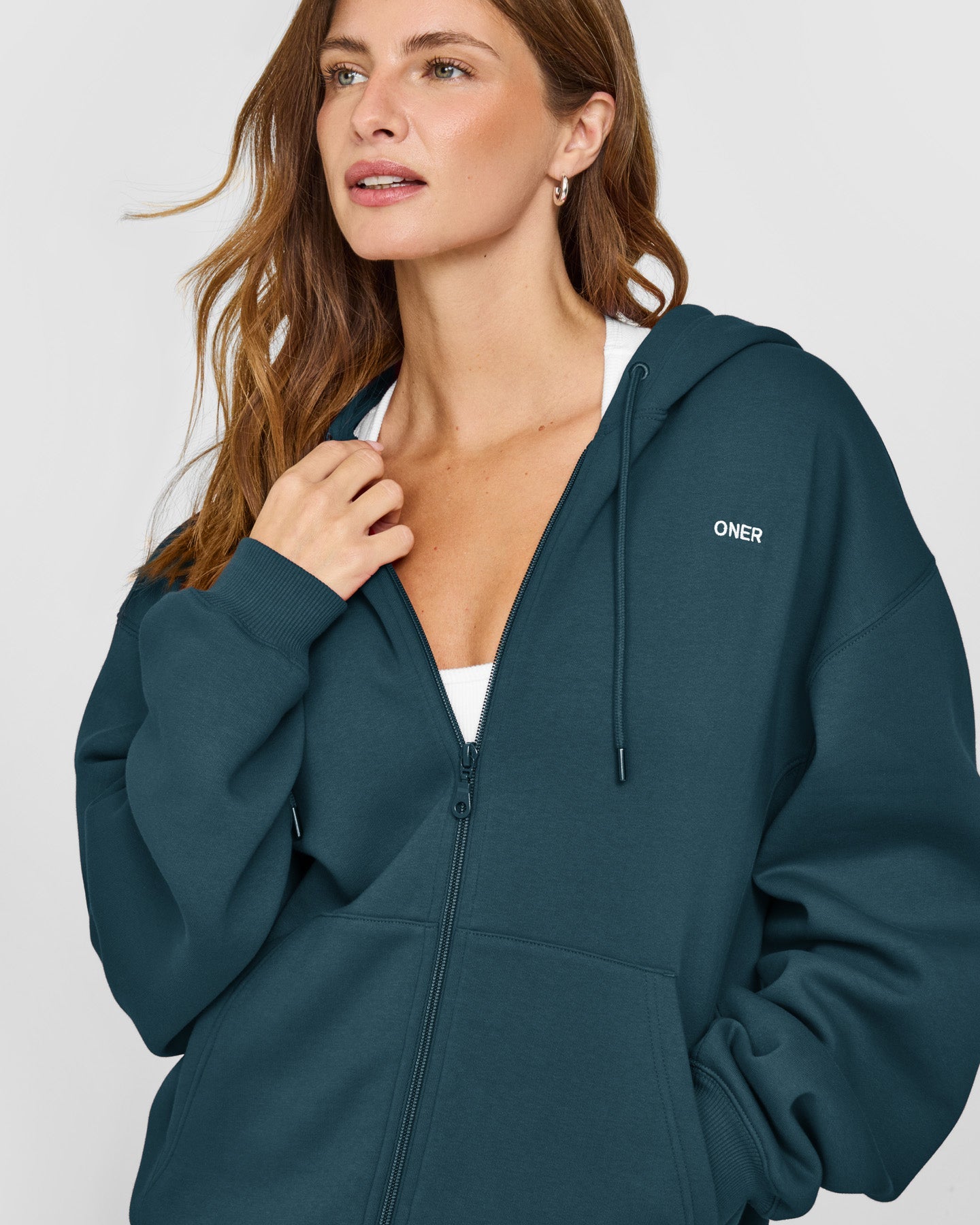 Foundations Zip Through Hoodie | Oil Blue