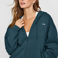 Foundations Zip Through Hoodie | Oil Blue