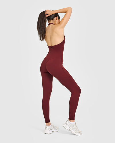 SoftMotion™ Halter Neck All In One Long with White Logo | Light Rosewood